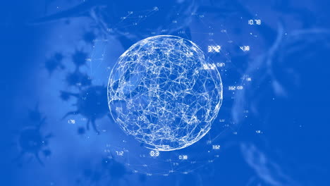 animation of covid 19 cells over globe with connections