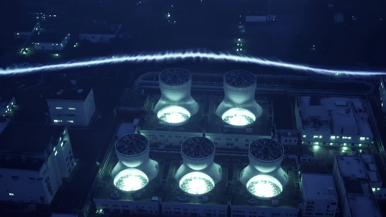Aerial View of a Power Plant at Night