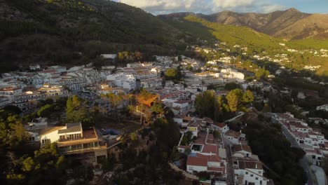 iconic township of mijas, aerial drone view