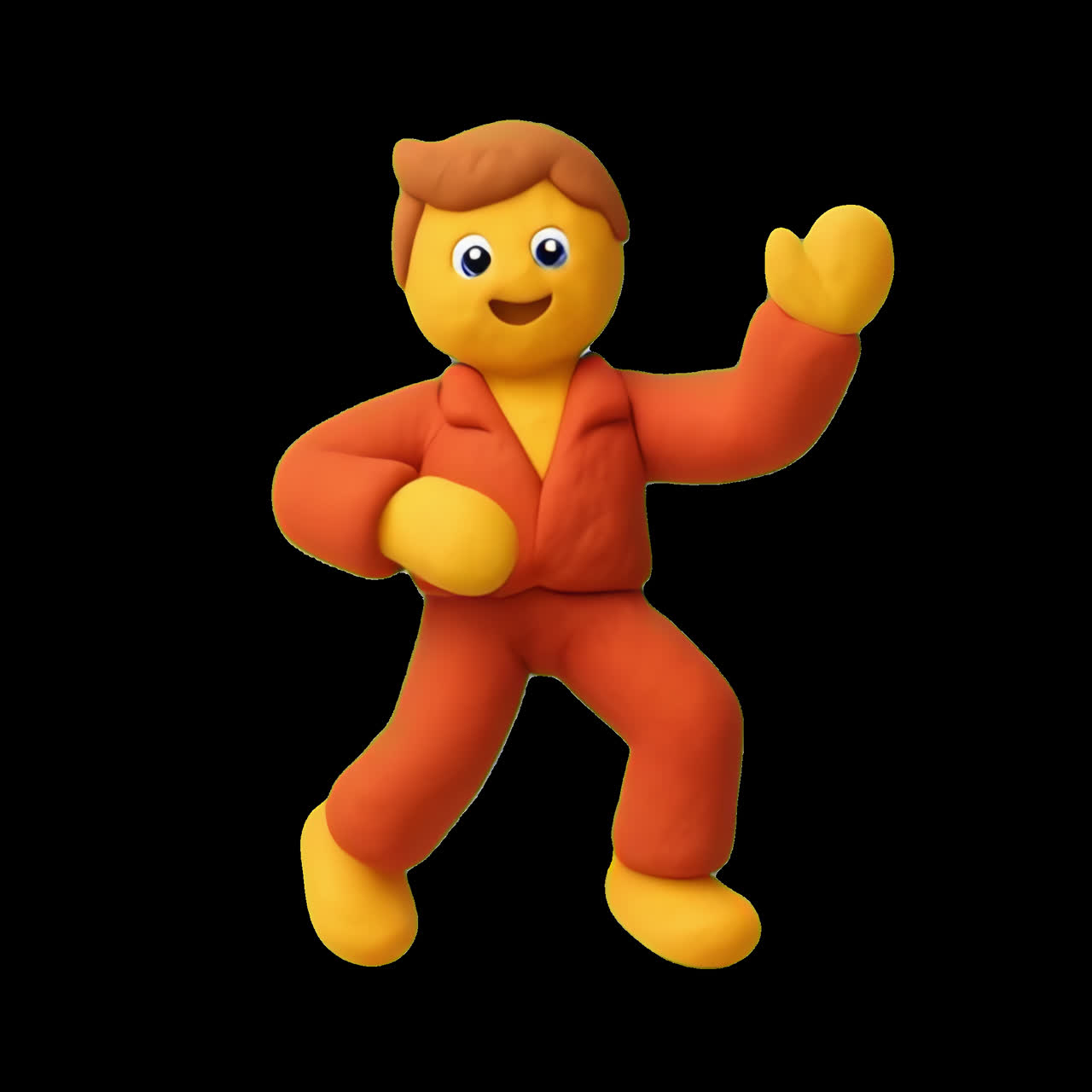 Animación aislada de figura de arcilla juguetona bailando alegremente, vídeo transparente en 4K, canal alfa