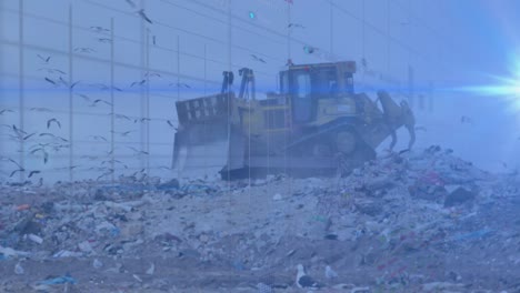 animación de la tabla de negociación, flash de lente, gráfico sobre la maquinaria de nivelamiento de la basura del depósito de basura.