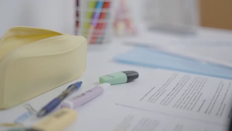 student desk with supplies