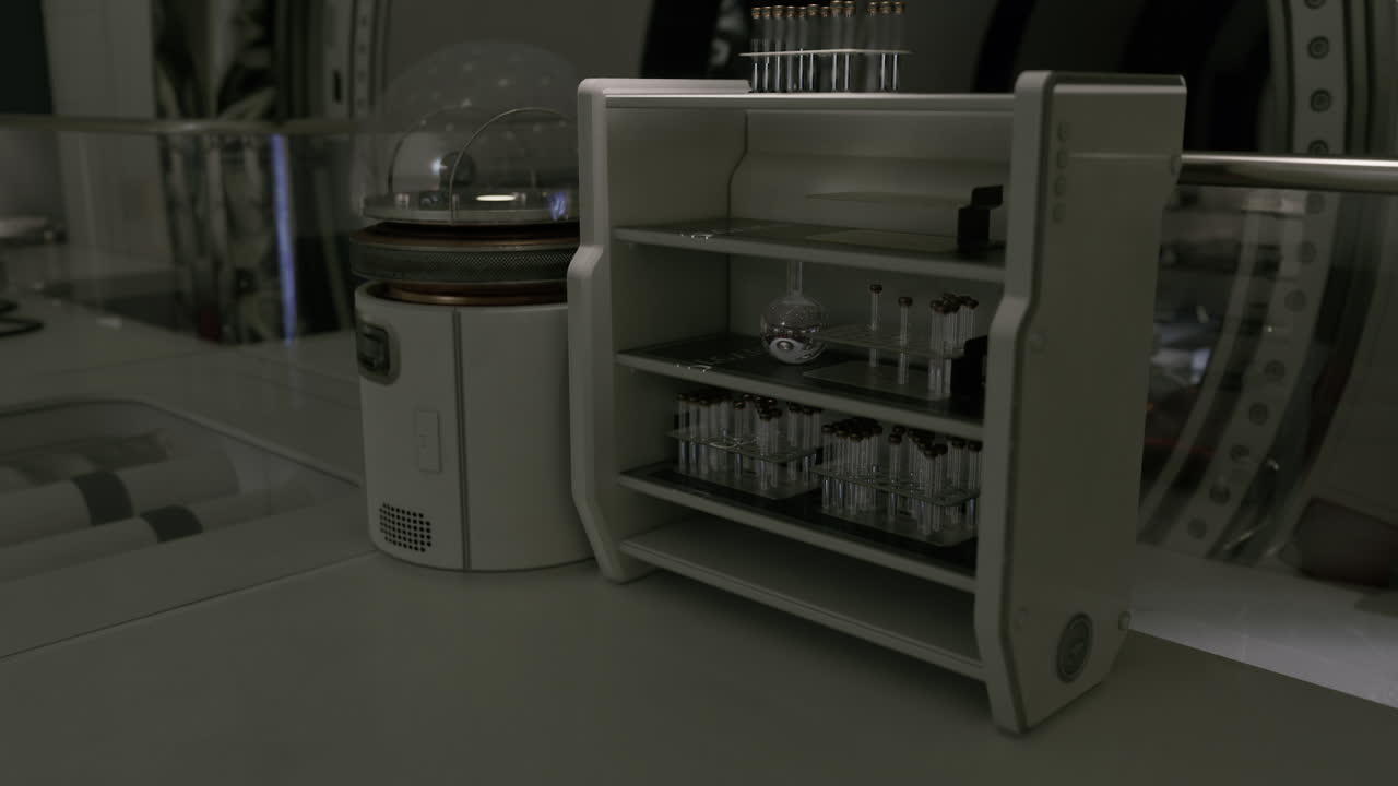 Laboratorio futuristico con attrezzature scientifiche e provette