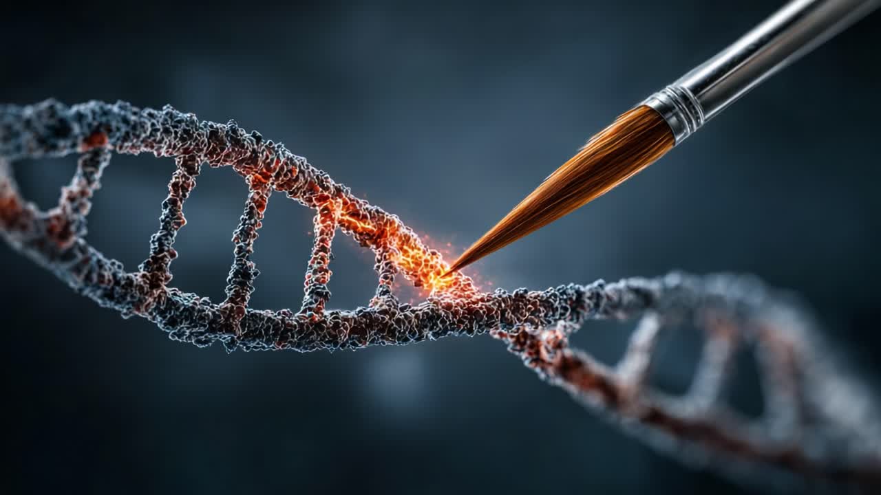 Complessa elica del DNA retroilluminata da una pennellata, che cattura l'essenza della manipolazione genetica e dell'arte molecolare in una straordinaria immagine.