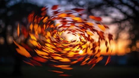 capturing the whirl of autumn leaves: a beautiful transition from daylight to dusk in a colorful landscape