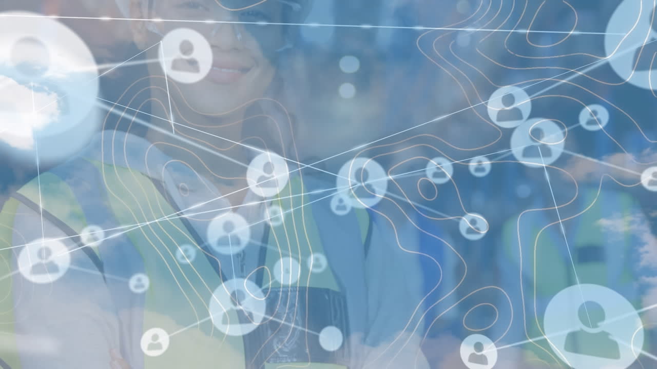 두 인종의 여성 창고 노동자에 대한 연결과 isohypses의 애니메이션