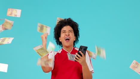 money rain, phone or happy woman excited