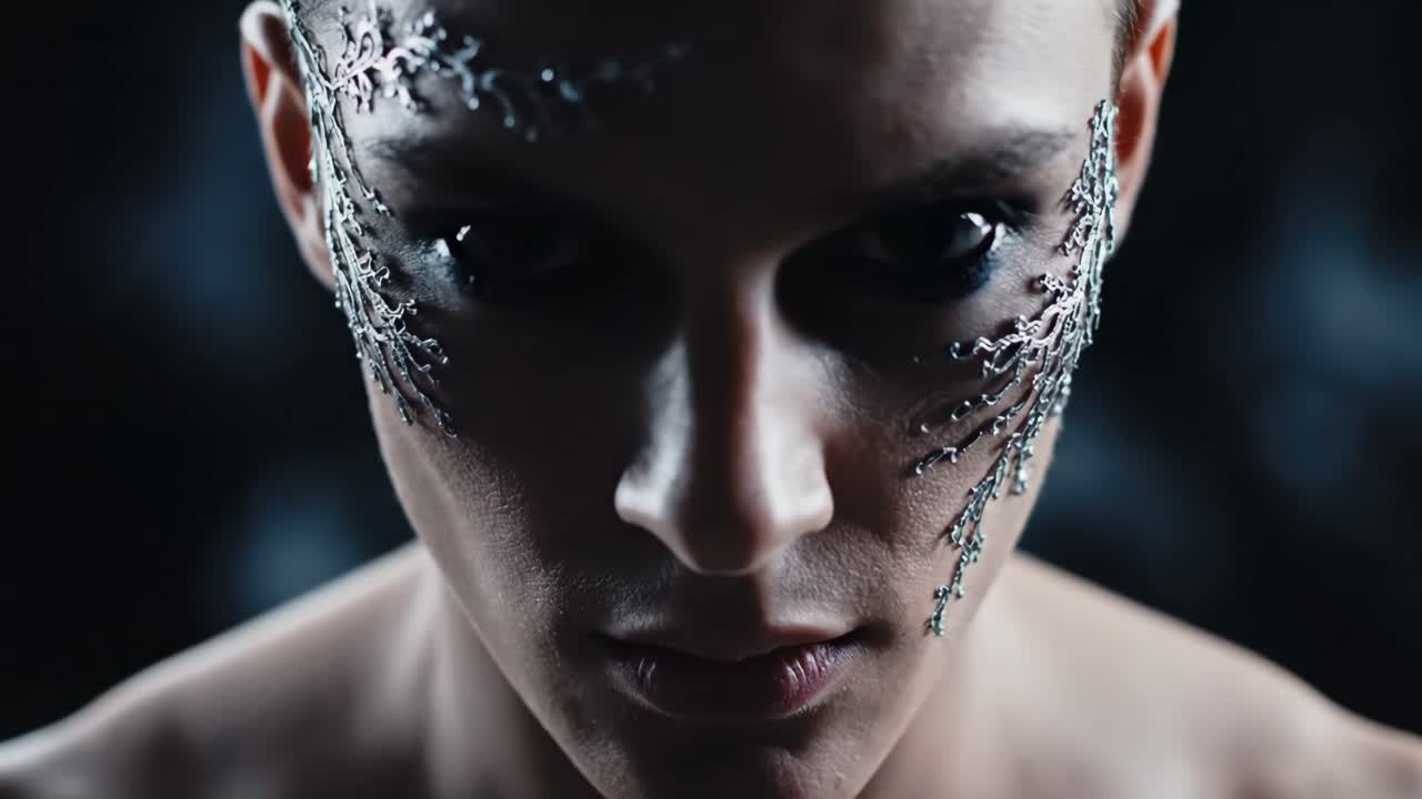 Artistic Close-Up Portrait of a Man with Dark Makeup