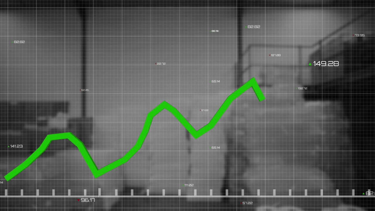 animação de estatísticas com processamento de dados financeiros de linha verde sobre armazém