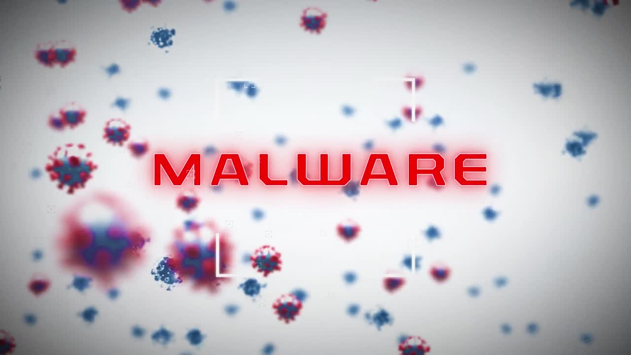 animación de malware sobre un fondo blanco con virus