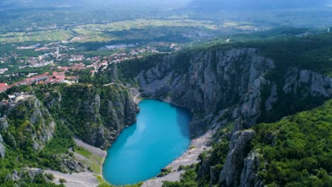 beautiful aerial video of blue lake, imotski, croatia