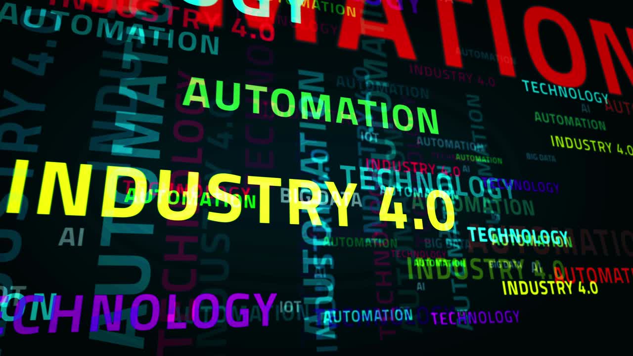 Industry 4.0 mobile and communication text loop abstract concept