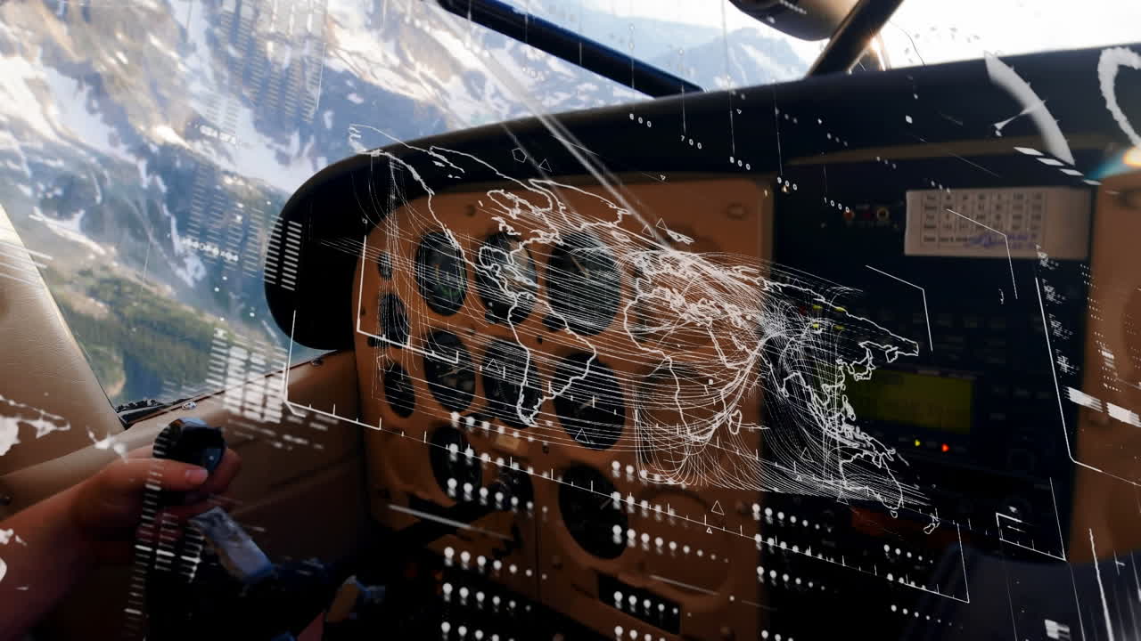 항공기 조종실 뷰에 대한 데이터 처리 인터페이스의 애니메이션