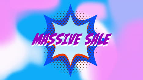 animation of massive sale text on colourful background