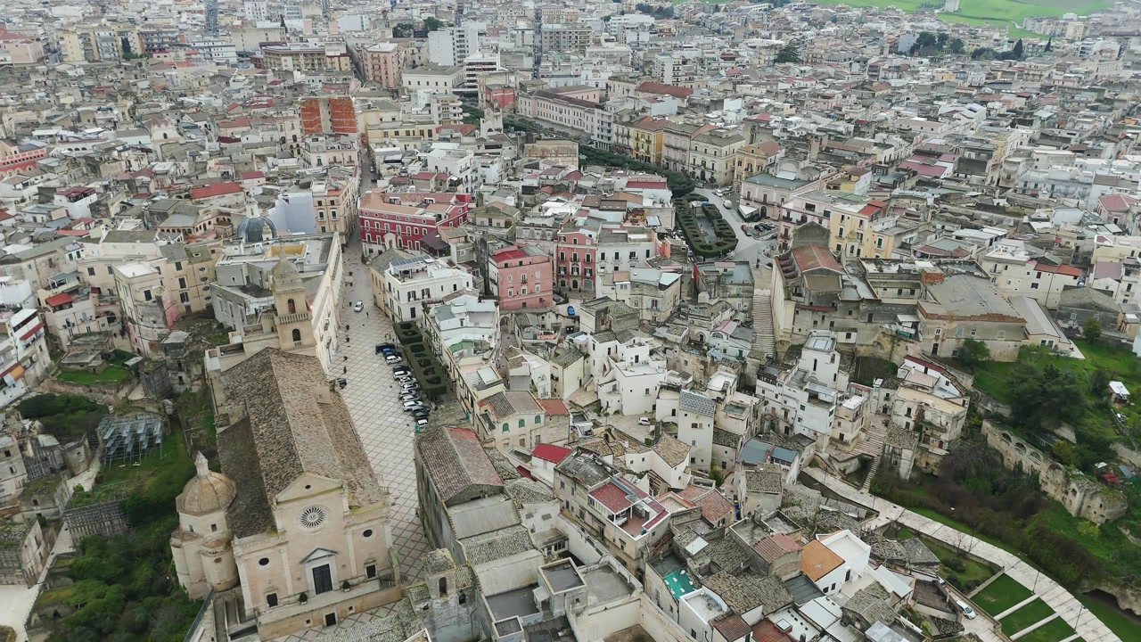 Aerial view of the ancient town of Gravina in Puglia in southern Italy near Matera.