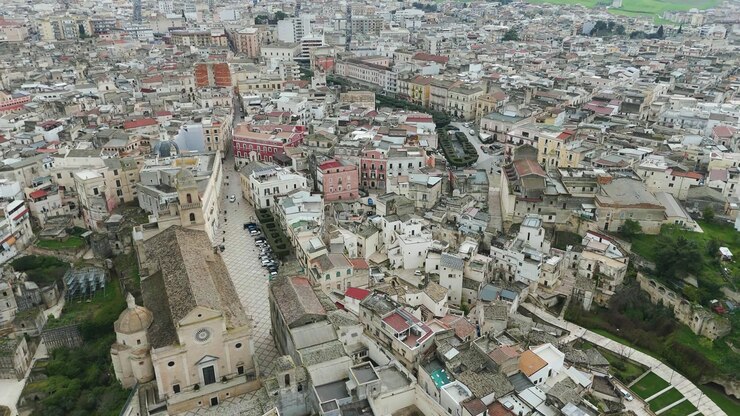 Aerial view of the ancient town of Gravina in Puglia in southern Italy near Matera.