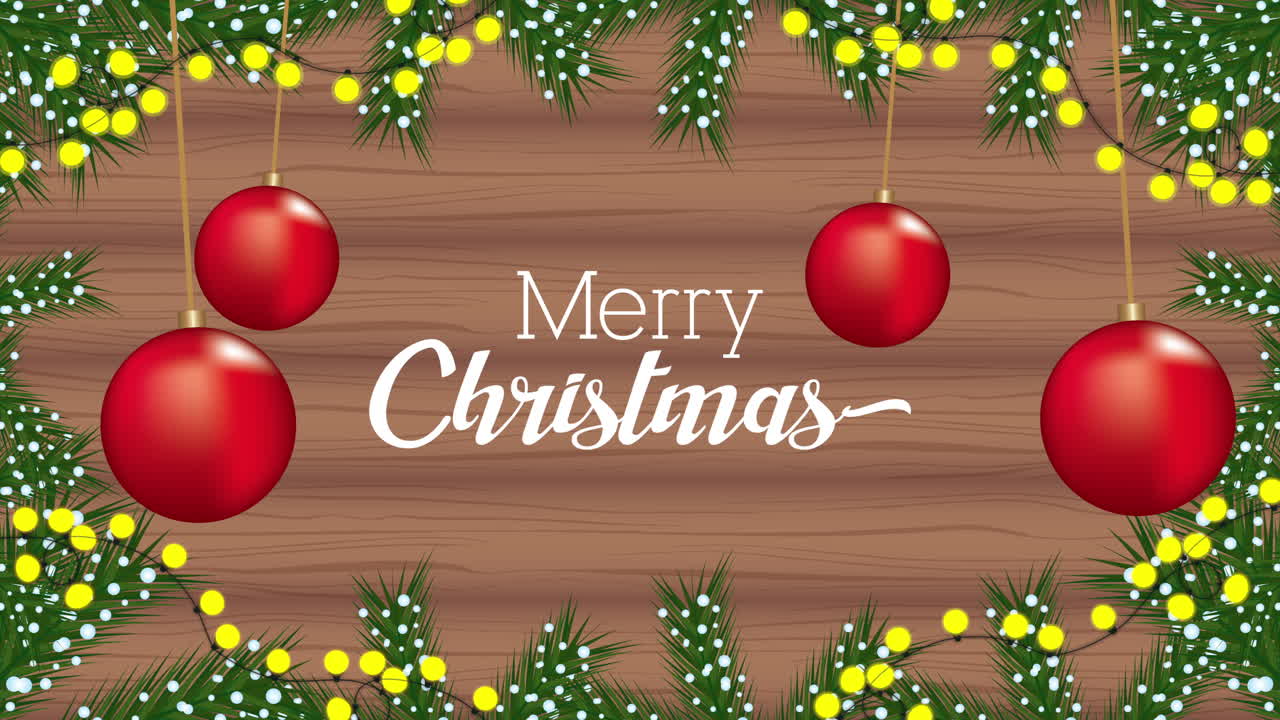 공과 꽃줄이 있는 메리 크리스마스 애니메이션