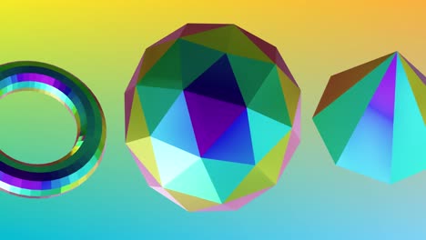 animation of 3d multicoloured shapes over neon background