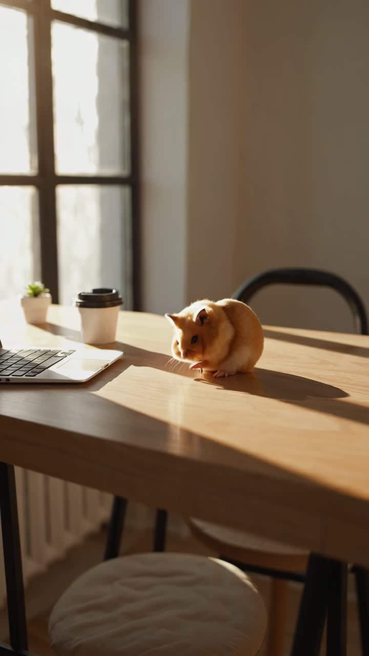 Hamster on a Desk in the Morning Sunlight