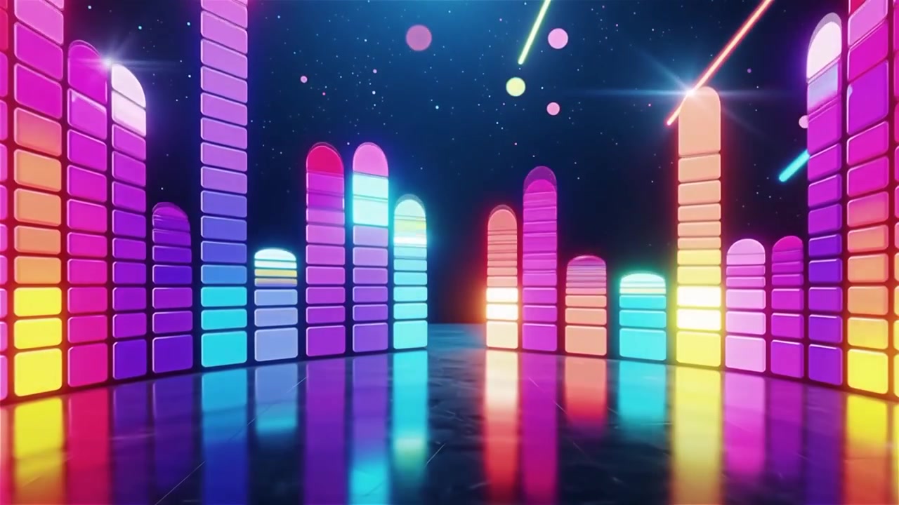 Futuristisk regnbuefarvet neon musik equalizer visualisering baggrund.