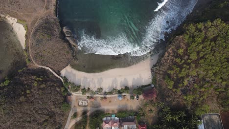 Beautiful-morning-aerial-view-of-Klayar-beach,-Pacitan,-Indonesia