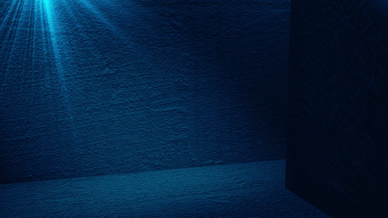 어두운 시멘트 벽에 어두운 파란색 박이는 빛. 루프 비디오