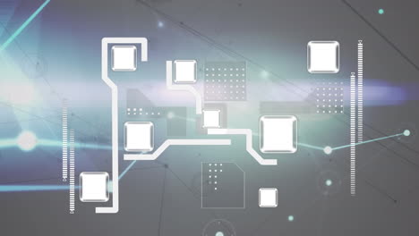 animation of integrated circuit and connections over grey background