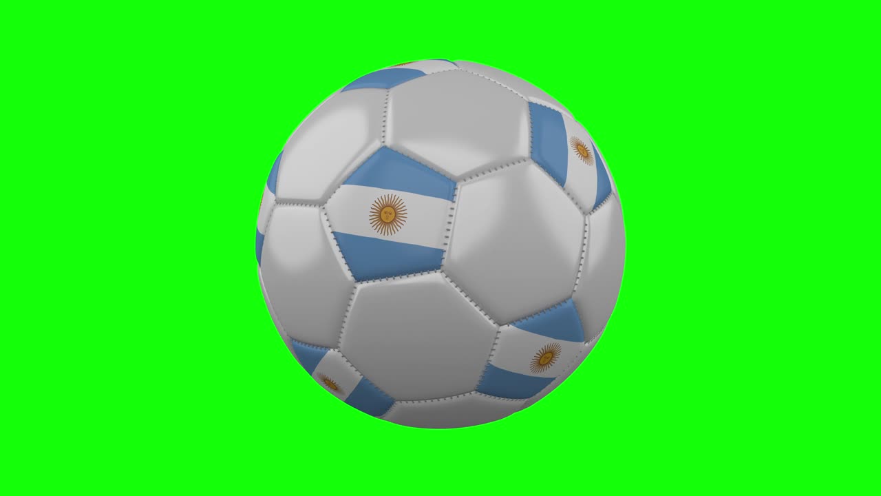 pelota de fútbol con bandera argentina en fondo de clave de croma verde, bucle