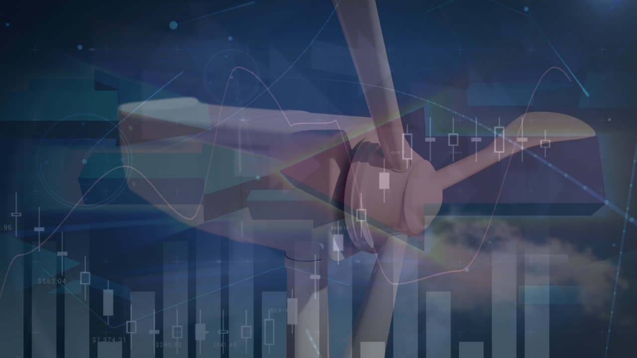 풍력 공장 위의 데이터 처리 애니메이션