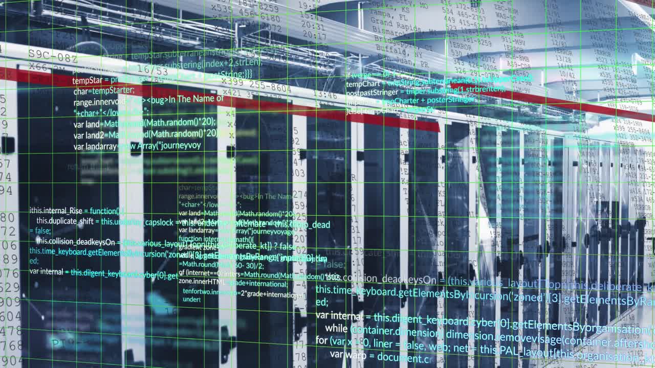 Animation of shapes and data processing over server room