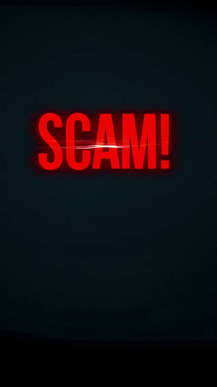 Red scam alert glowing against a dark digital background, featuring horizontal light streaks symbolizing the ongoing threats of online fraud and cybercrime in today's internet landscape