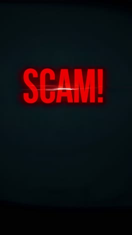 red scam alert glowing against a dark digital background, featuring horizontal light streaks symbolizing the ongoing threats of online fraud and cybercrime in today's internet landscape