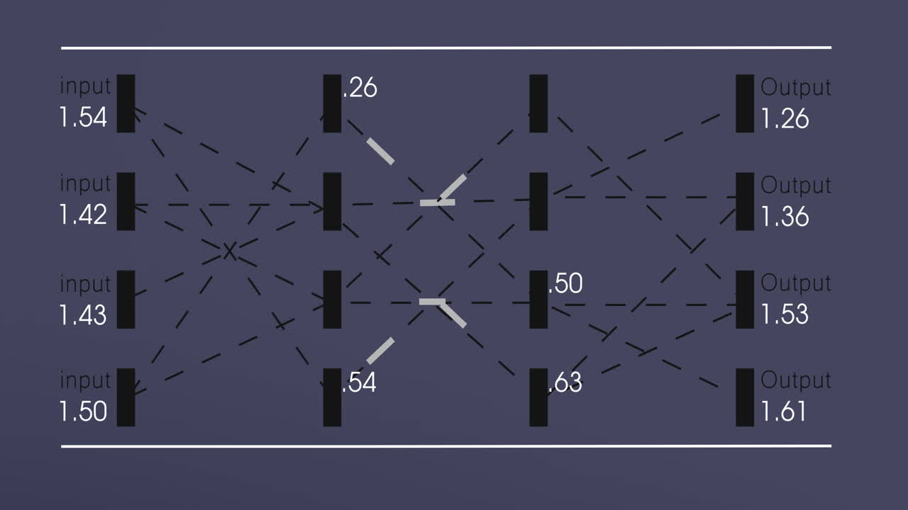 검은색 배경에 있는 금융 데이터 처리 애니메이션