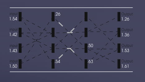 Animation of financial data processing on black background