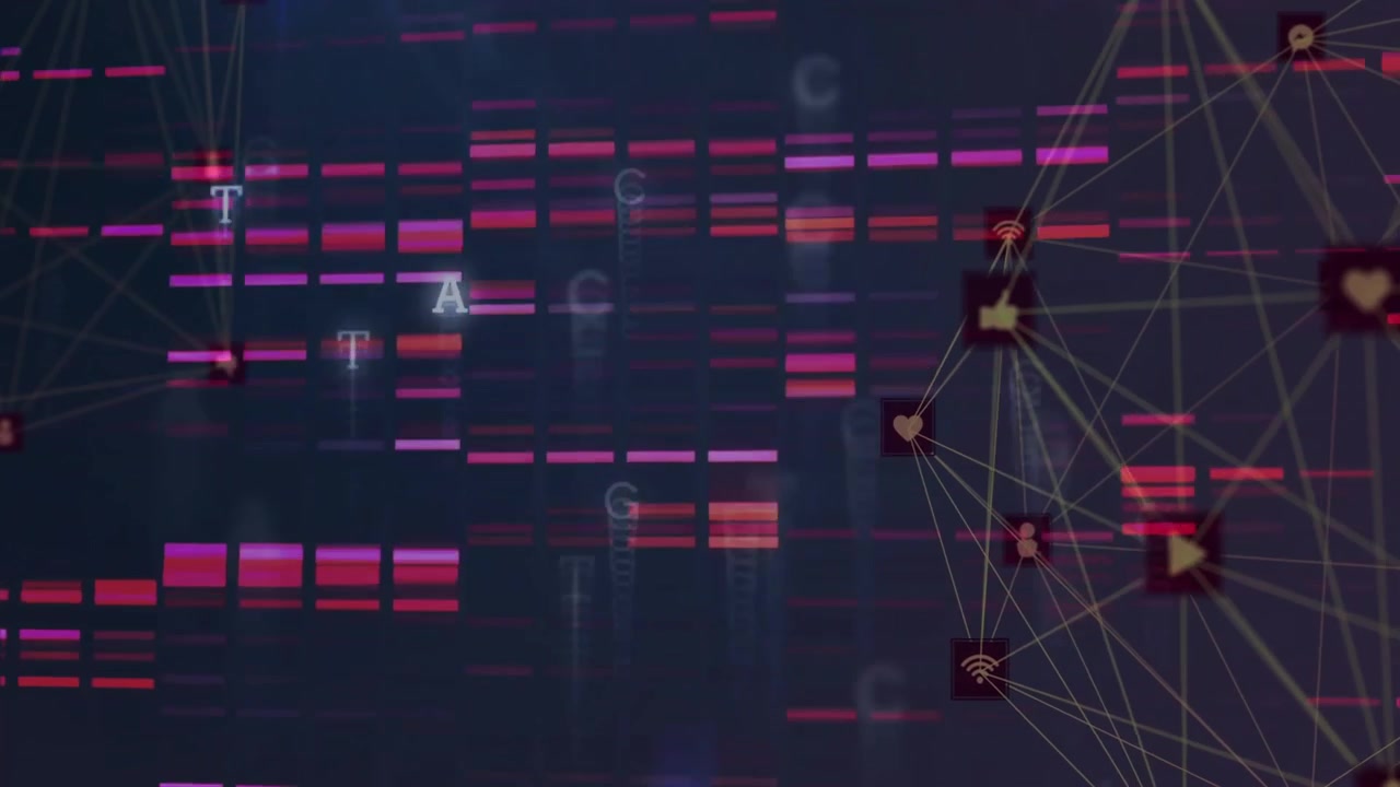 Faint bars materializing on left then network nodes sprouting icons to represent live data flow
