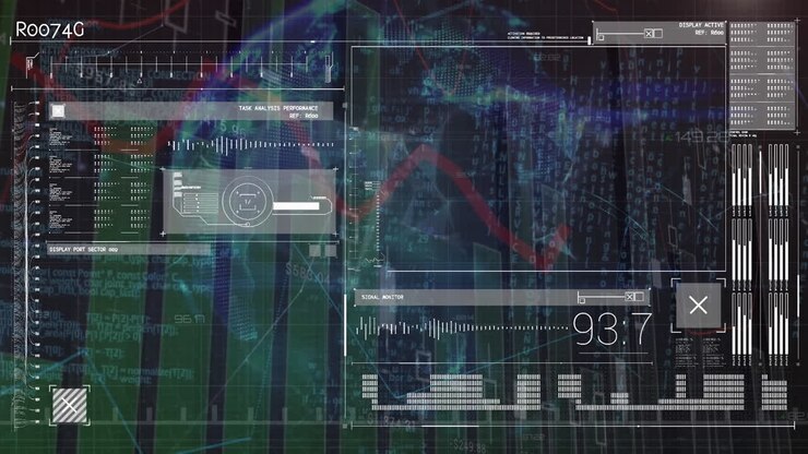 Animation of data processing over globe on black background