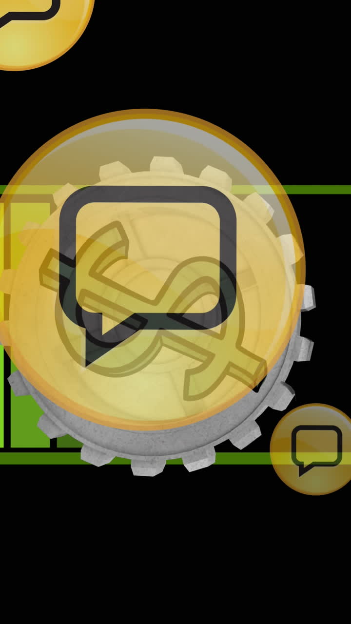 animación de iconos de medios sobre el engranaje con dólar y barra de carga