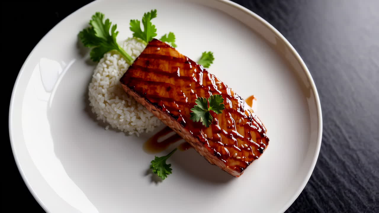 Grilled Teriyaki Salmon with Rice