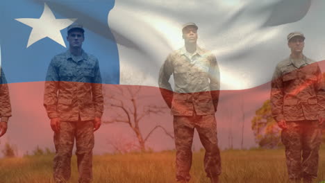 animation of flag of chile over diverse male soldiers