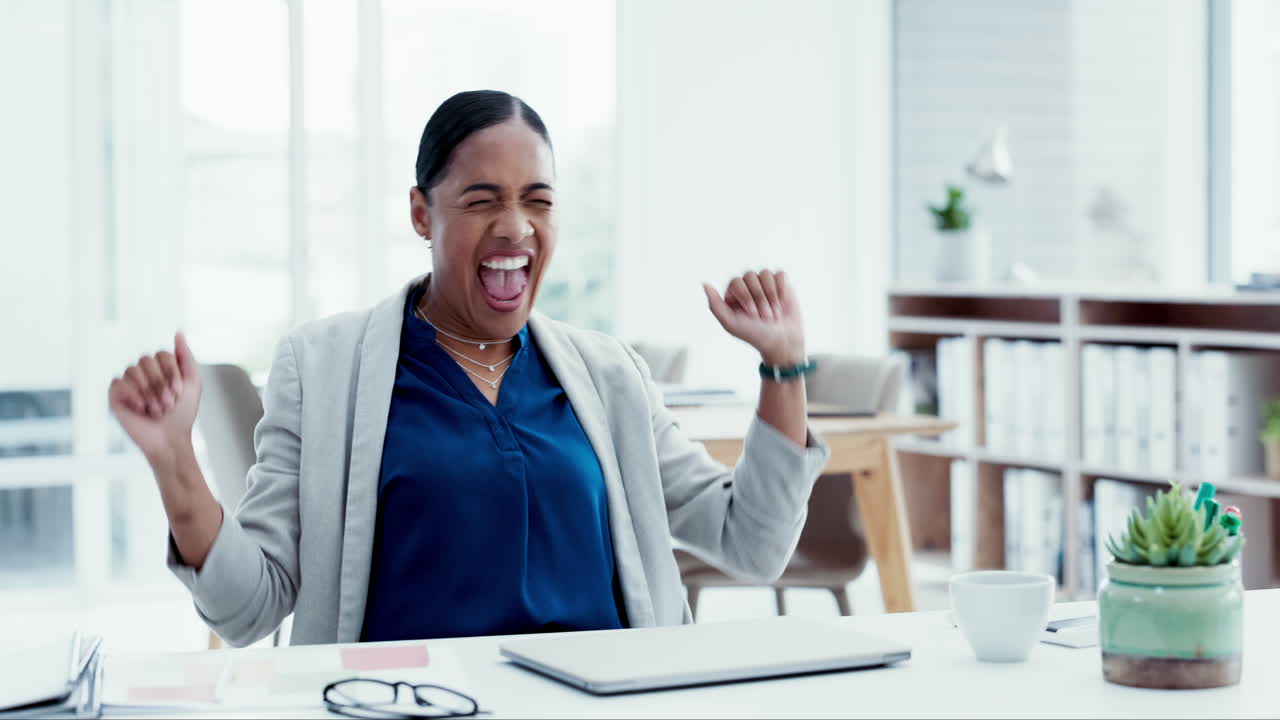 Happy business woman, video call