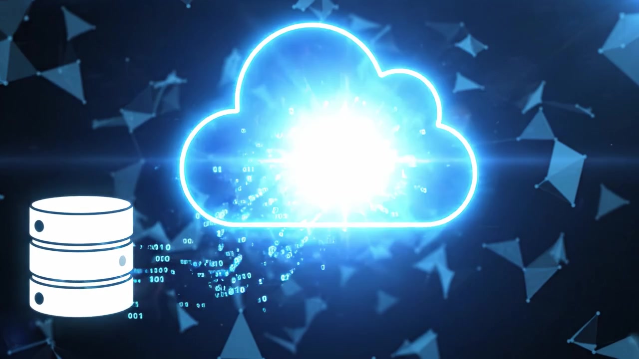 Visual Representation of Cloud Computing: Illustrating Data Storage and Accessibility Through Symbolic Icons in a Digital Landscape