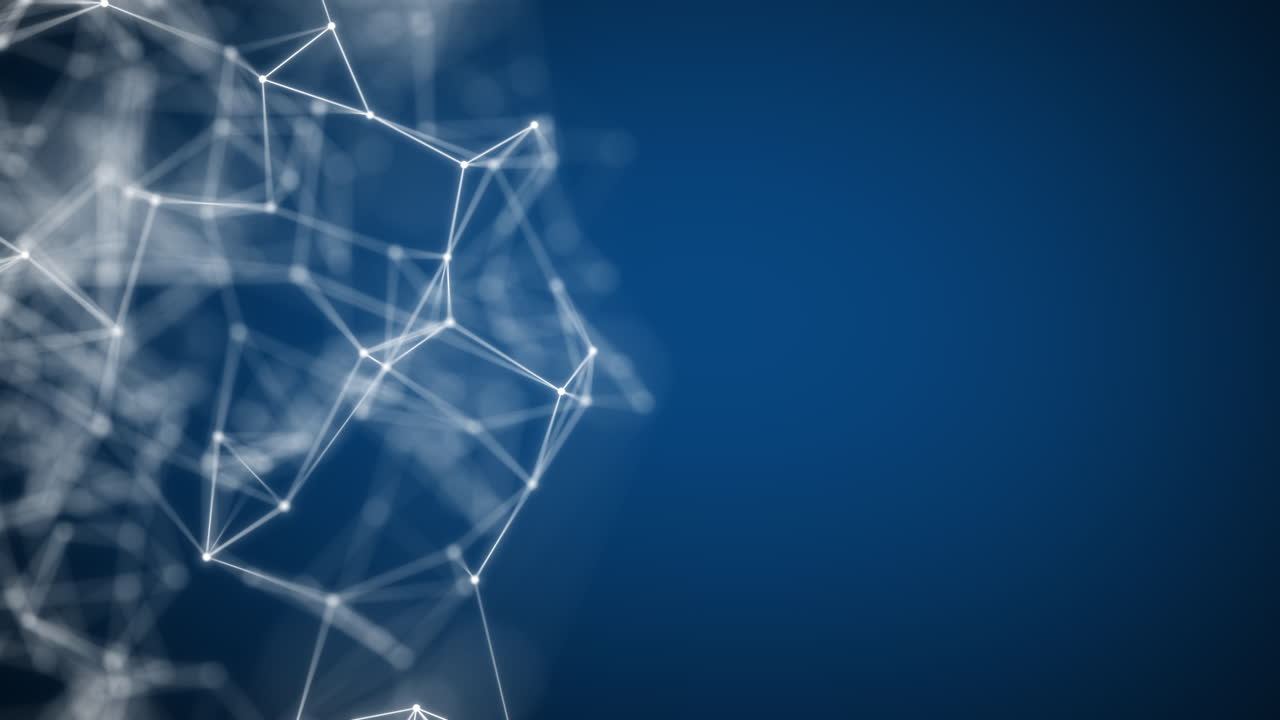 Abstract beautiful geometric background with moving lines, dots and triangles.