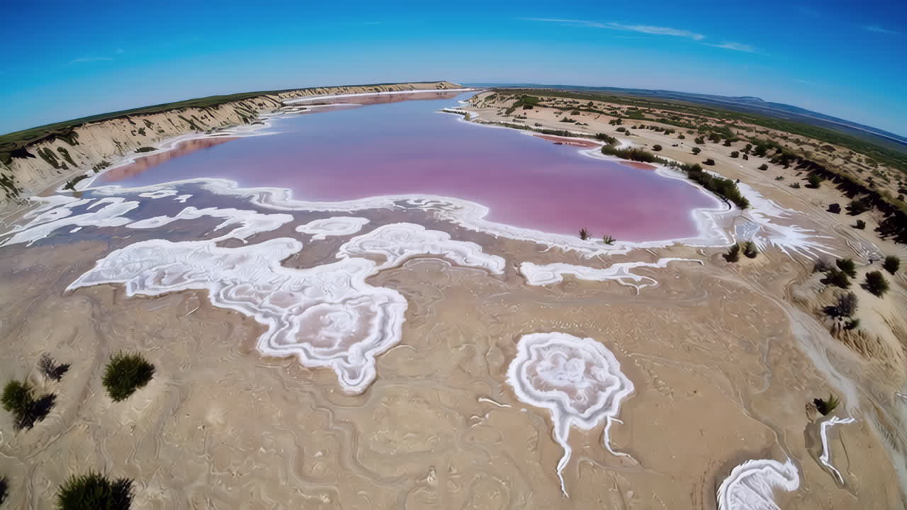 Aerial View of a Stunning Pink Salt Lake Landscape