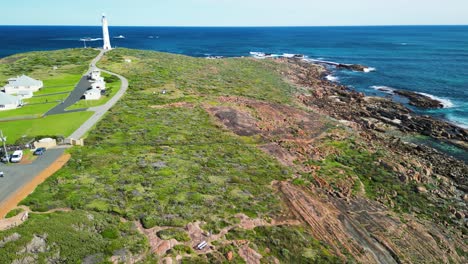 Pan-View-Over-Cape-Leeuwin-Lighthouse-Promontory,-Australia