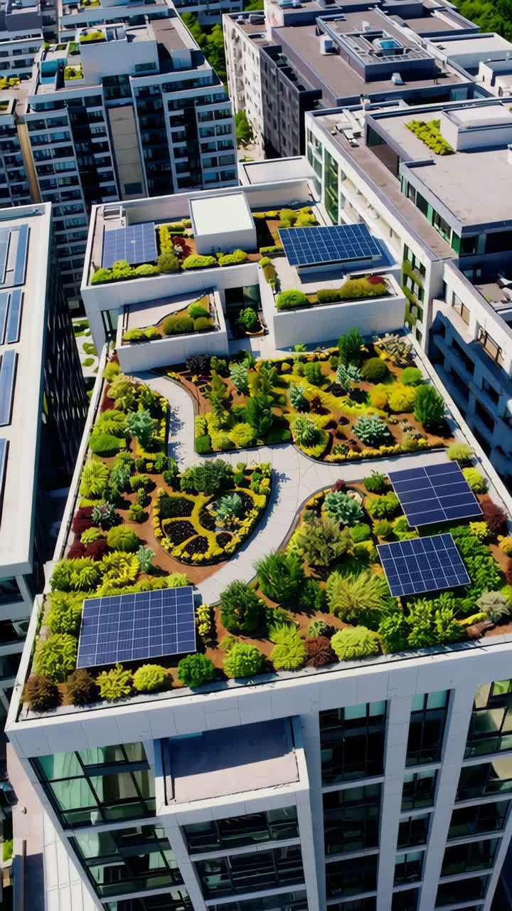 Sustainable Urban Rooftop Gardens with Solar Panels | Premium Stock ...