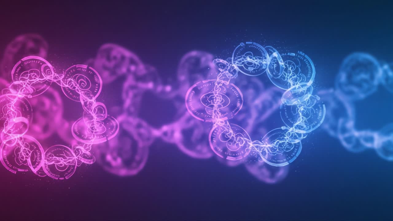 Abstract Waveforms: A Stunning Exploration of Dynamic Energy and Colorful Patterns Between Contrasting Pink and Blue Circular Forms