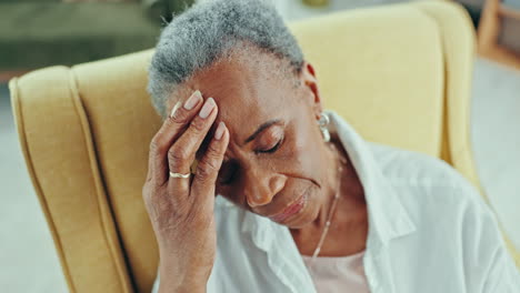 stress, headache and sad senior black woman