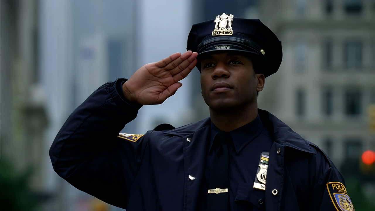 Police Officer Saluting in Uniform