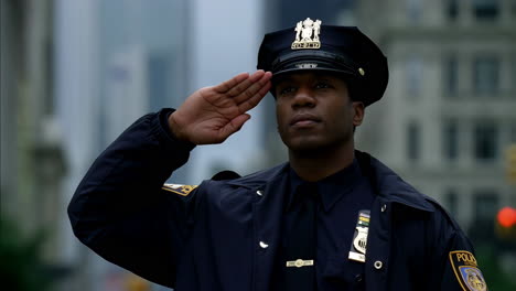 police officer saluting in uniform