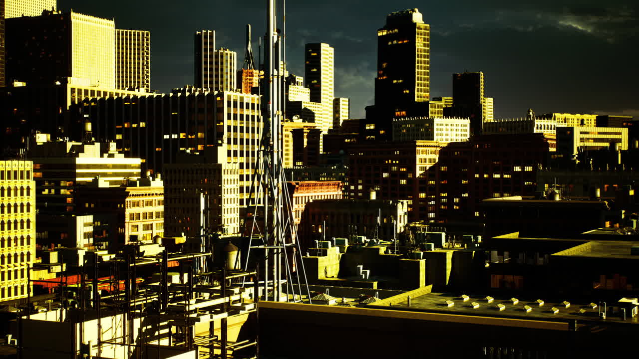 el horizonte de la ciudad al anochecer revela edificios altísimos y paisaje urbano